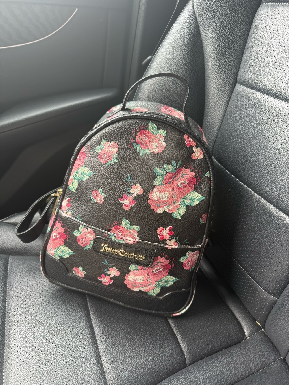 Juicy Couture Black Floral Mini Backpack with Pink Roses